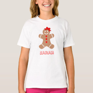 Cute Gingerbröd med Bow Girls Red Brown Namn T Shirt