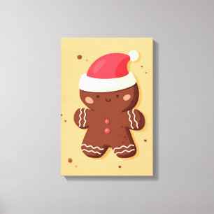 Cute Gingerbröd med tomten Hat Canvastryck