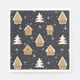 Cute Gingerbröd Village Fir Träd Blue jul Pappersservett