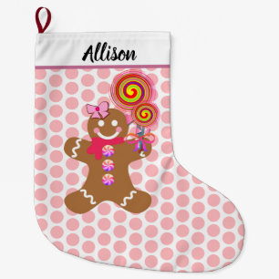 Cute Gingeregentligen Girl Rosa Polka dots Personl Stor Julstrumpa