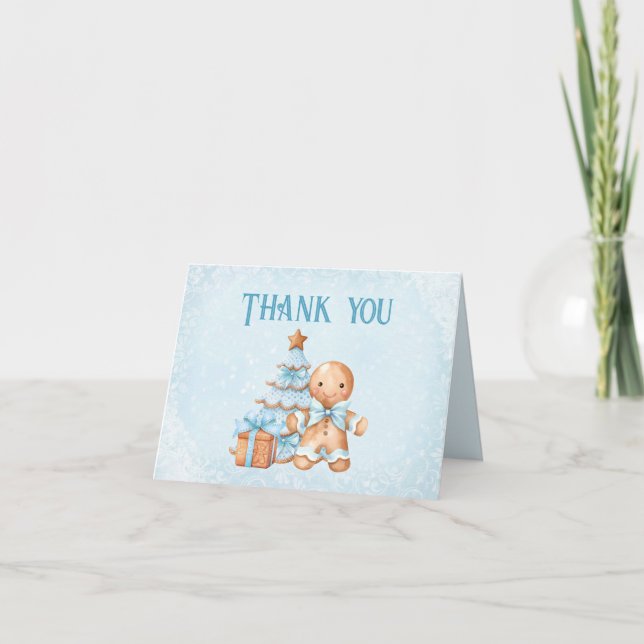 Cute Gingertea Blue Boy Baby Shower Tack Kort (Framsida)