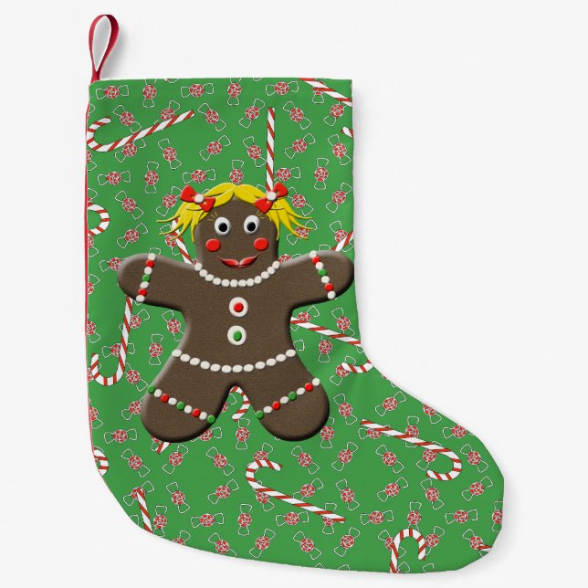 Cute Gingertea Girl Woman Juldag Polkagrisar Liten Julstrumpa (Framsidan)