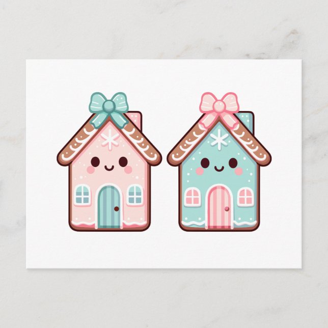 Cute Gingertea Houses Tecknad Illustration Helg Vykort (Framsida)