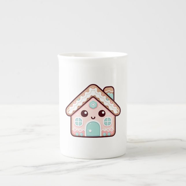 Cute Gingerword House Tecknad Illustration Benporslin Mugg (Framsidan)