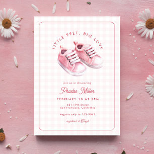 Cute Gingham Baby Sneakers Rosa Baby Shower Inbjudningar