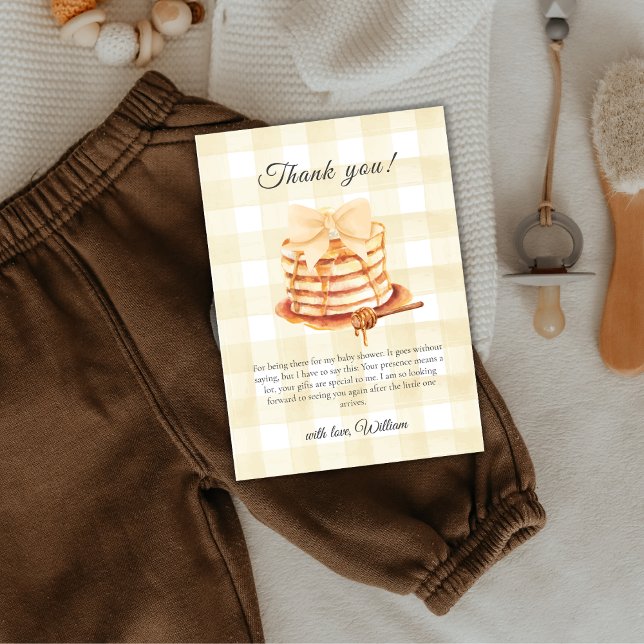 Cute Gingham Bow Pancake Brunch Baby Shower Tack Kort (Cute Gingham Bow Pancake Brunch Baby Shower Thank You Card)