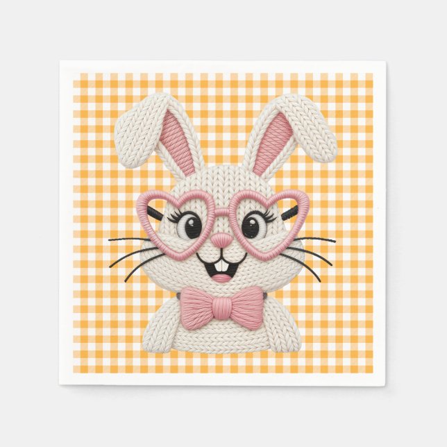 Cute Gingham Bunny Pink Heart Glasses  Pappersservett (Framsidan)