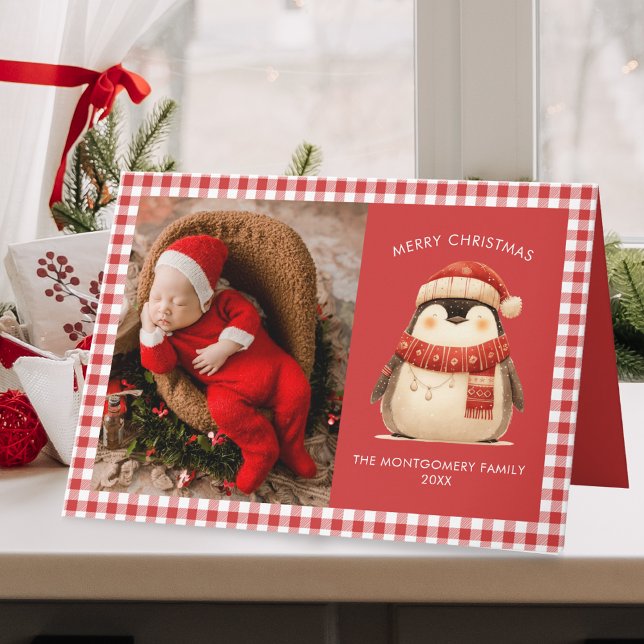 Cute Gingham Check Family Jul Photo Kort (Skapare uppladdad)