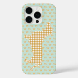 Cute Gingham Dachshund Monogram Anka Egg Blue