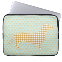 Cute Gingham Dachshund Monogram Anka Egg Blue