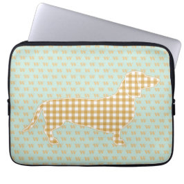 Cute Gingham Dachshund Monogram Anka Egg Blue Laptop Fodral