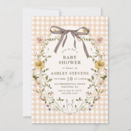 Cute Gingham Fall Blommigt Neutralt Baby Shower Inbjudningar