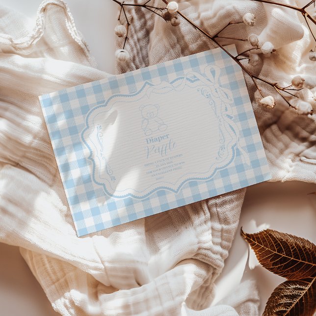 Cute Gingham Fransk Nalle Diapper Raffle Tilläggskort (Skapare uppladdad)