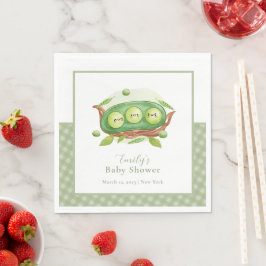 Cute Gingham Greenery Sweet Pea in Pod Baby Shower Pappersservett