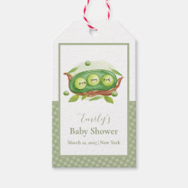 Cute Gingham Greenery Sweet Pea in Pod Baby Shower Presentetikett