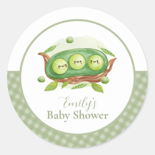 Cute Gingham Greenery Sweet Pea in Pod Baby Shower Runt Klistermärke