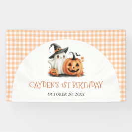 Cute Gingham Halloween Ghost 1st Birthday