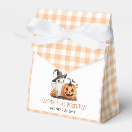 Cute Gingham Halloween Ghost 1st Birthday Presentaskar