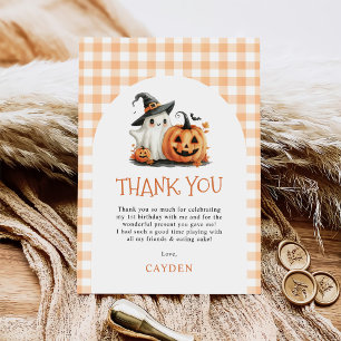 Cute Gingham Halloween Ghost 1st Birthday Tack Kort