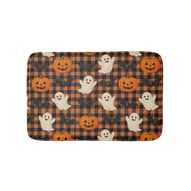 Cute, gingham halloween spökpumpa fladdermus badrumsmatta (Framsidan)