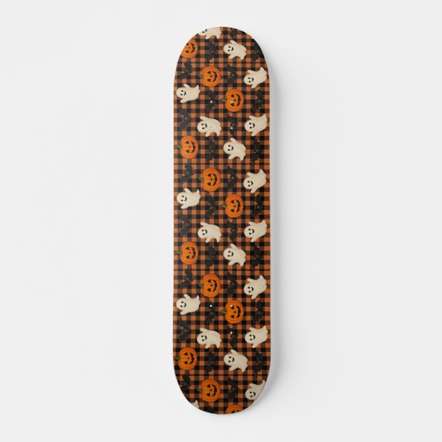 Cute, gingham halloween spökpumpa fladdermus mini skateboard bräda 18,5 cm (Framsida)