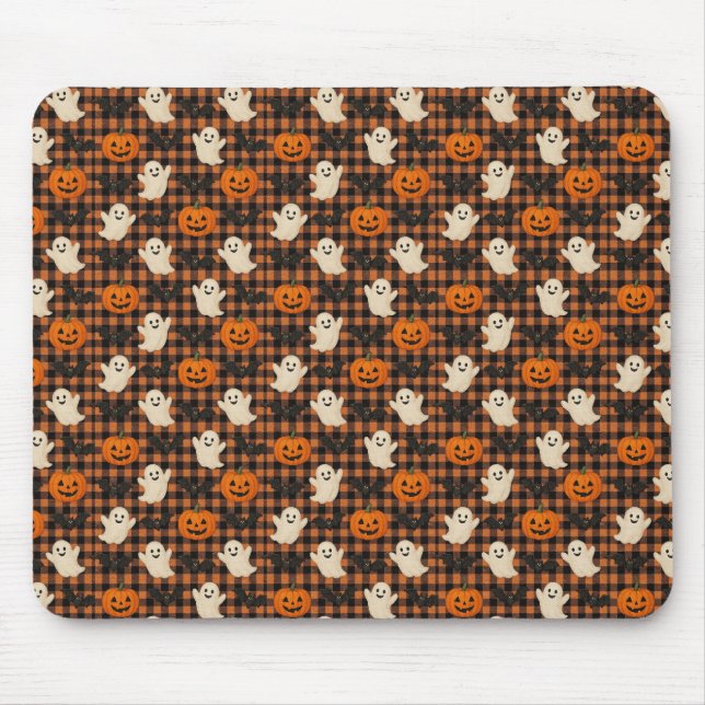 Cute, gingham halloween spökpumpa fladdermus musmatta (Framsidan)