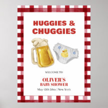 Cute Gingham Huggies Diaper Baby Shower Welcome