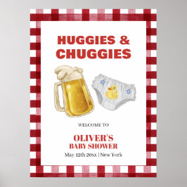 Cute Gingham Huggies Diaper Baby Shower Welcome Poster