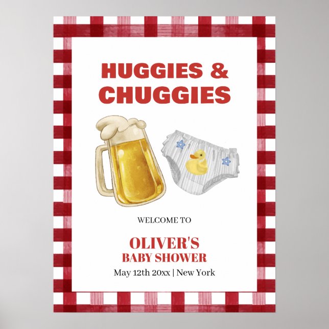 Cute Gingham Huggies Diaper Baby Shower Welcome  Poster (Framsidan)