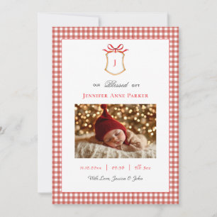Cute Gingham Monogrammed-julfödelsedag Meddelande