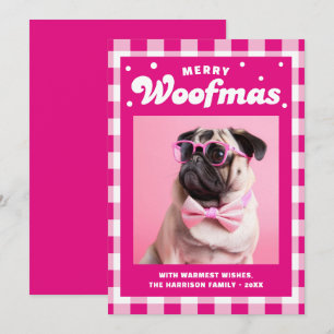 Cute Gingham Mönster Merry Woofmas Julkort