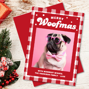 Cute Gingham Mönster Merry Woofmas Julkort