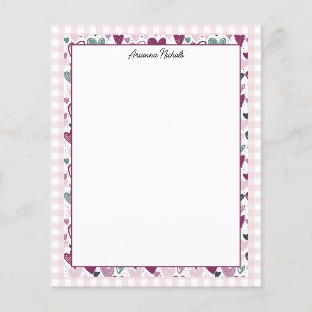 Cute Gingham och Hearts Stationery (Framsida)