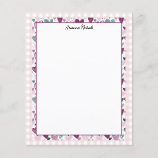 Cute Gingham och Hearts Stationery