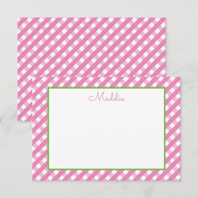 Cute Gingham Personlig Note Cards Tack Kort (Fram/baksida)