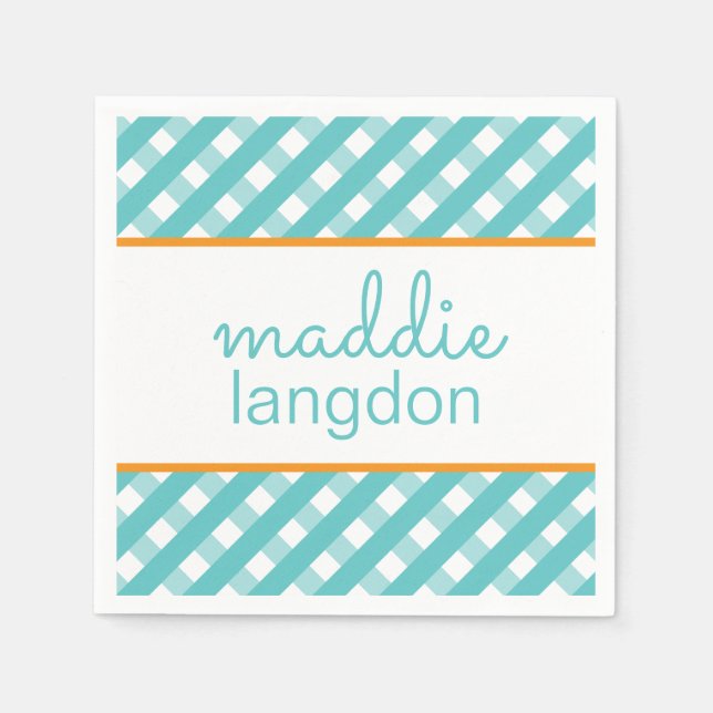Cute Gingham Personlig Party Napkins Pappersservett (Framsidan)