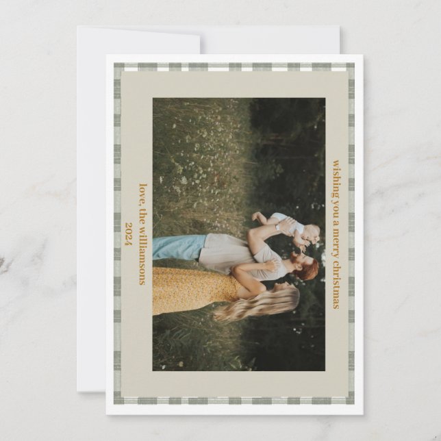 Cute Gingham Play Anpassningsbar Foto Julkort (Framsida)