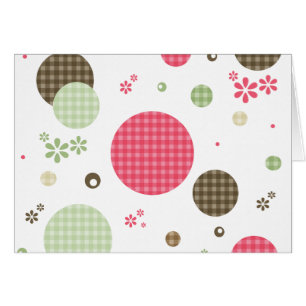 Cute Gingham Polka dots with Retro Daisy Flowers OBS Kort