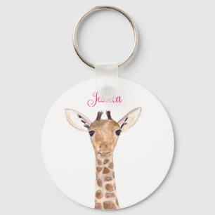 Cute Giraffe Animal Girly Namn Zoo Kids Nyckelring
