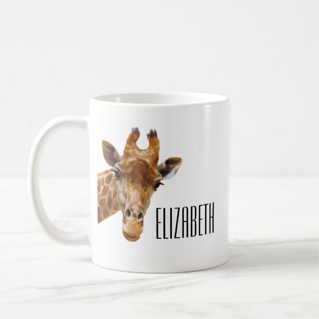 Cute Giraffe Animal Personlig Namn Kaffemugg (Vänster)