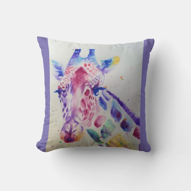 Cute Giraffe Animal Watercolor Painting Cushion Kudde (Framsida)