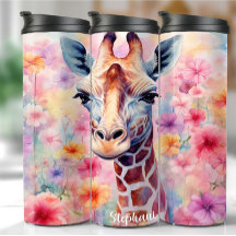 Cute Giraffe Ansikte med Rosa Flowers Tumbler