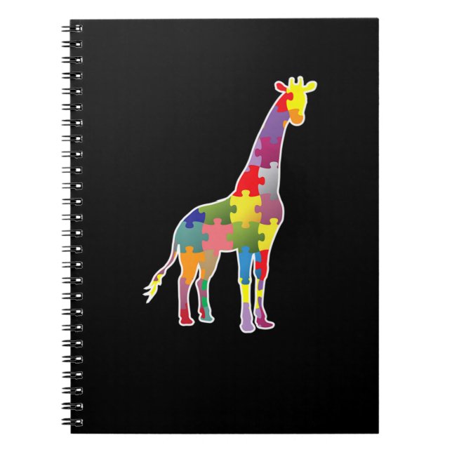 Cute Giraffe Autism Awareness T-Shirt Lycklig Auti Anteckningsbok (Framsidan)