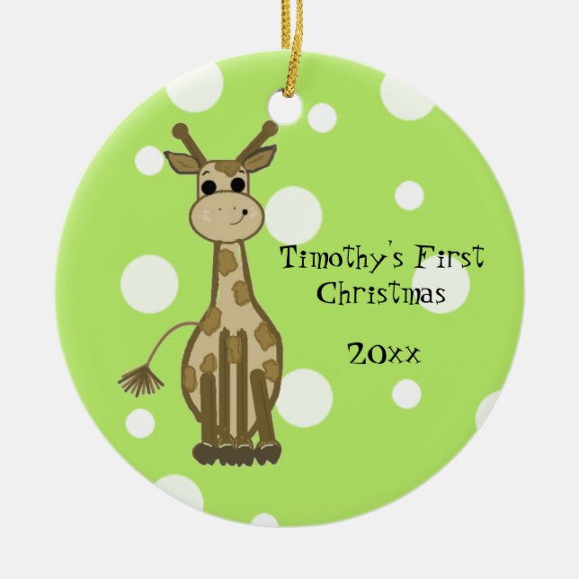 Cute Giraffe Baby Första jul Julgransprydnad Keramik (Framsidan)