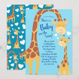 Cute Giraffe Baby Shower Blue Boy Inbjudningar