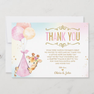 Cute Giraffe Balloons Girl Baby Shower Sprinkle Tack Kort