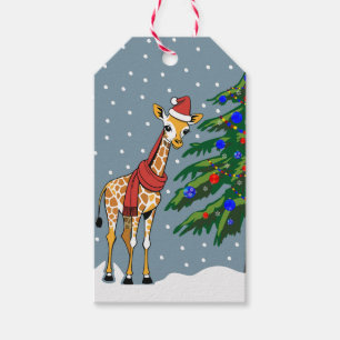 Cute Giraffe Beanie och Scarf med Julgran Presentetikett