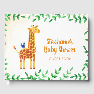 Cute Giraffe & Bird Personlig Baby Shower Gästböcker