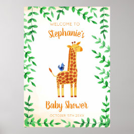 Cute Giraffe & Bird Watercolor Baby Shower Poster