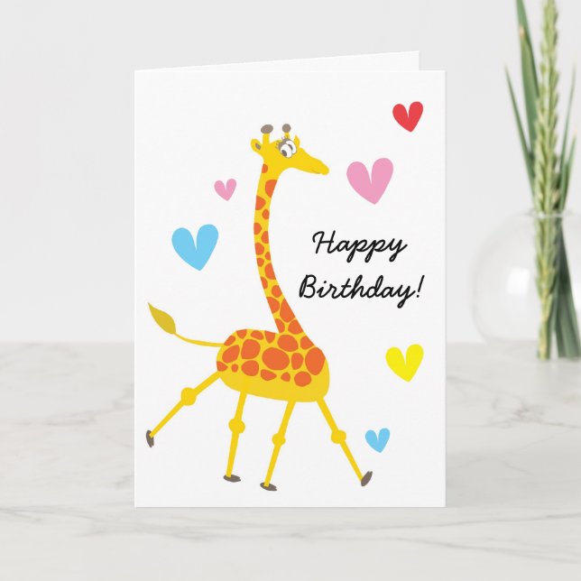 Cute Giraffe Birthday Card Kort (Framsida)
